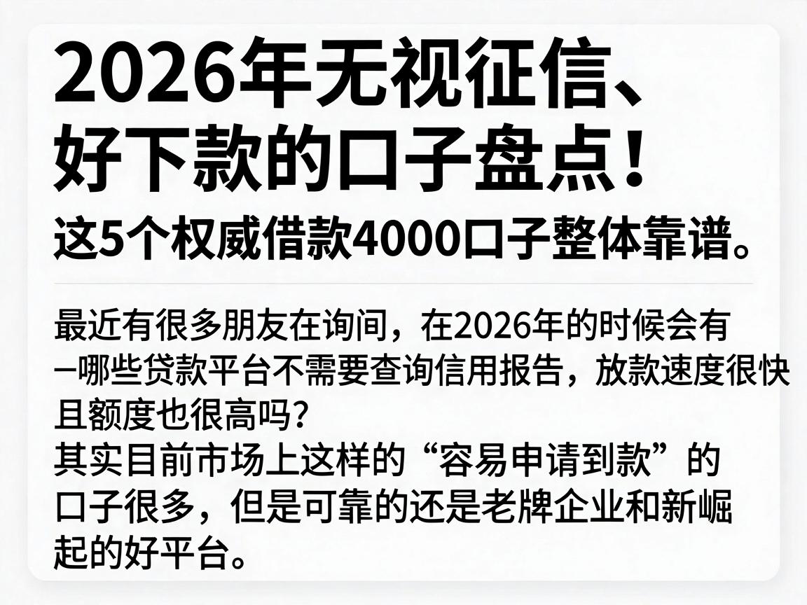 2026年无视征信、好下款的口子盘点！这5个权威借款4000口子整体靠谱