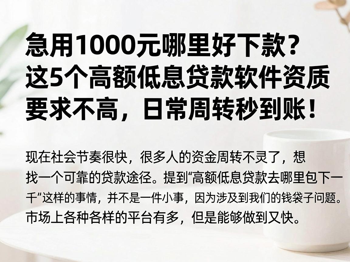 急用1000元哪里好下款？这5个高额低息贷款软件资质要求不高，日常周转秒到账！