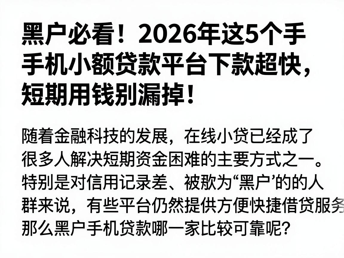 黑户必看！2026年这5个手机小额贷款平台下款超快，短期用钱别漏掉