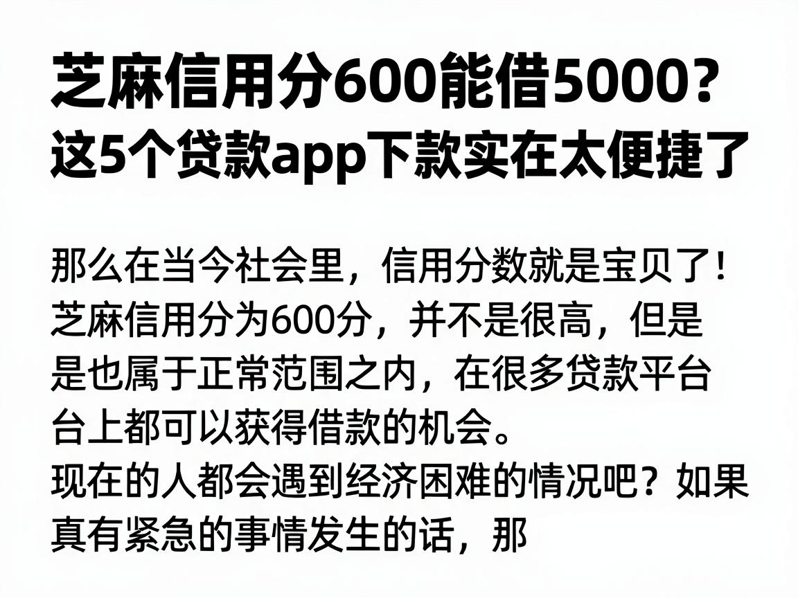 芝麻信用分600能借5000？这5个贷款APP下款实在太便捷了