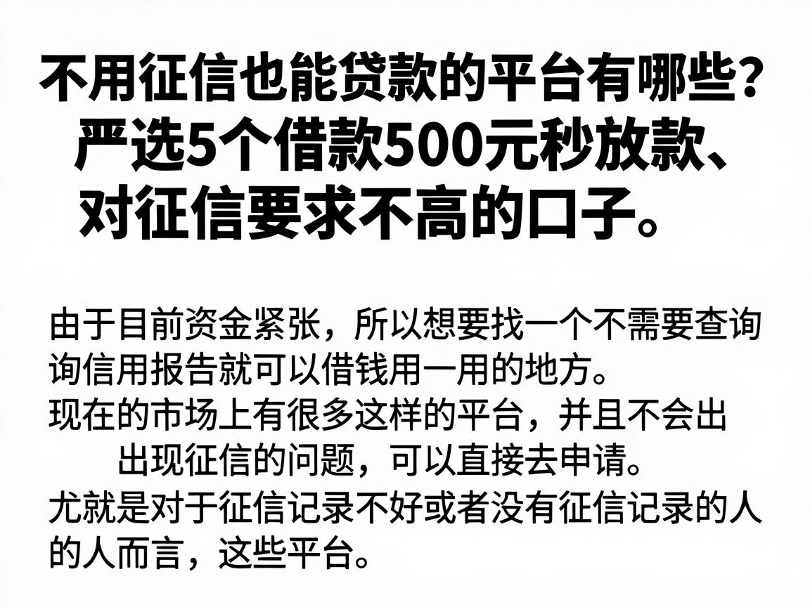 不用征信也能贷款的平台有哪些？严选5个借款500元秒放款、对征信要求不高的口子