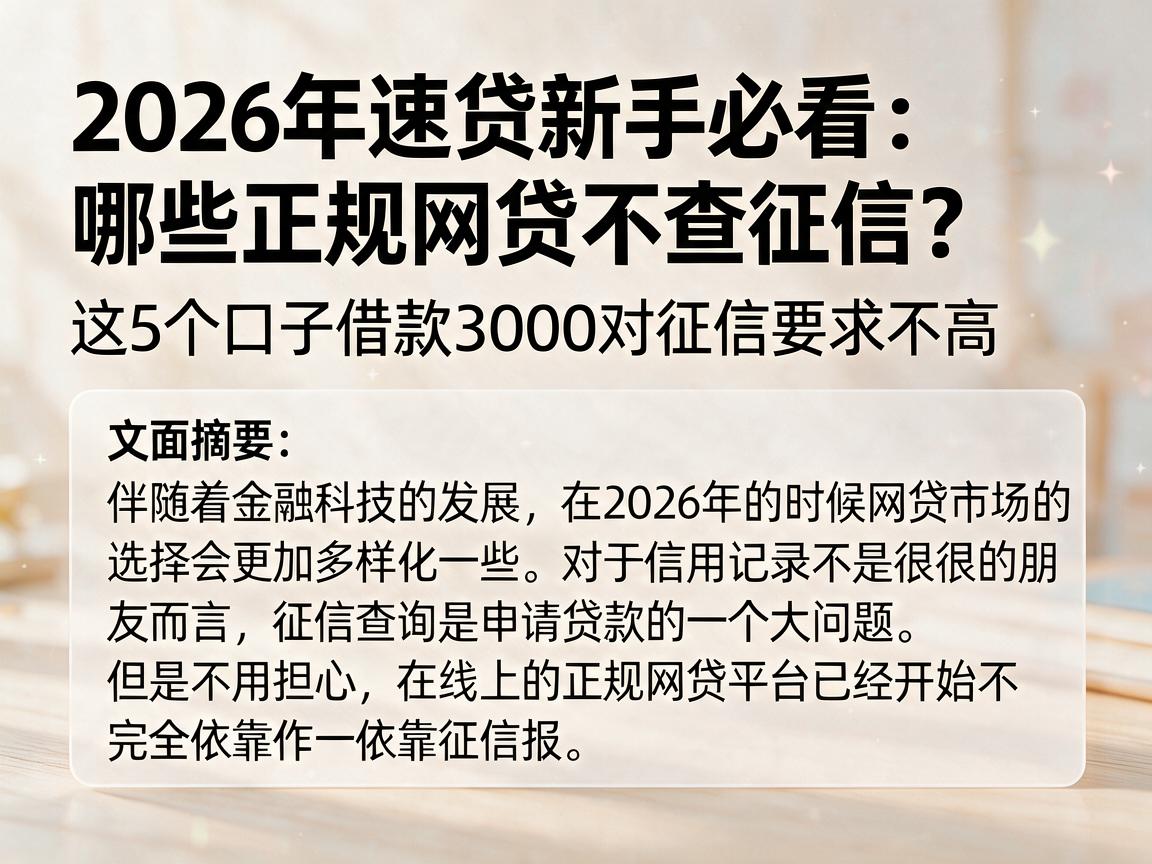 2026年速贷新手必看：哪些正规网贷不查征信？这5个口子借款3000对征信要求不高