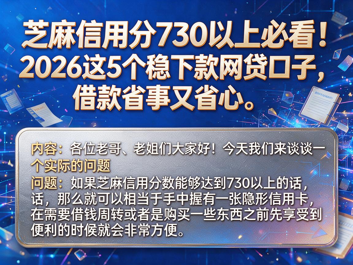 芝麻信用分730以上必看！2026这5个稳下款网贷口子，借款省事又省心