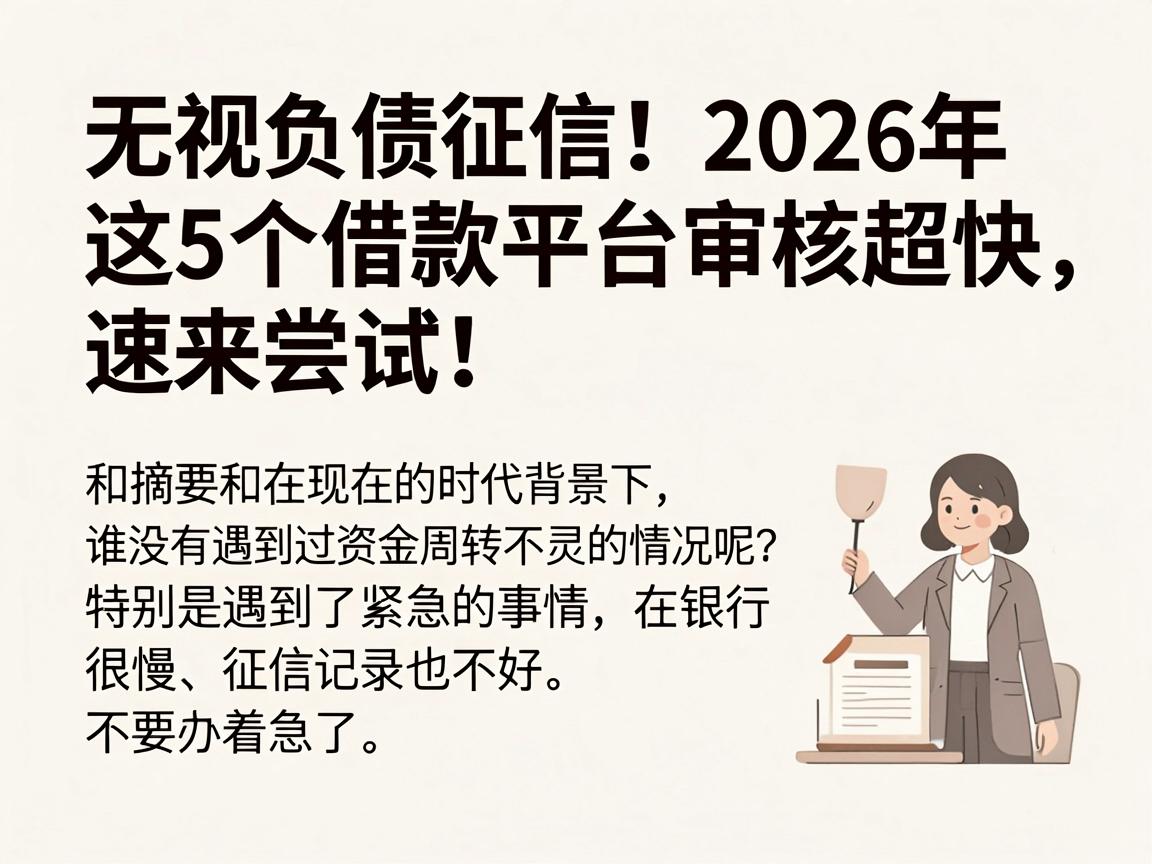 无视负债征信！2026年这5个借款平台审核超快，速来尝试