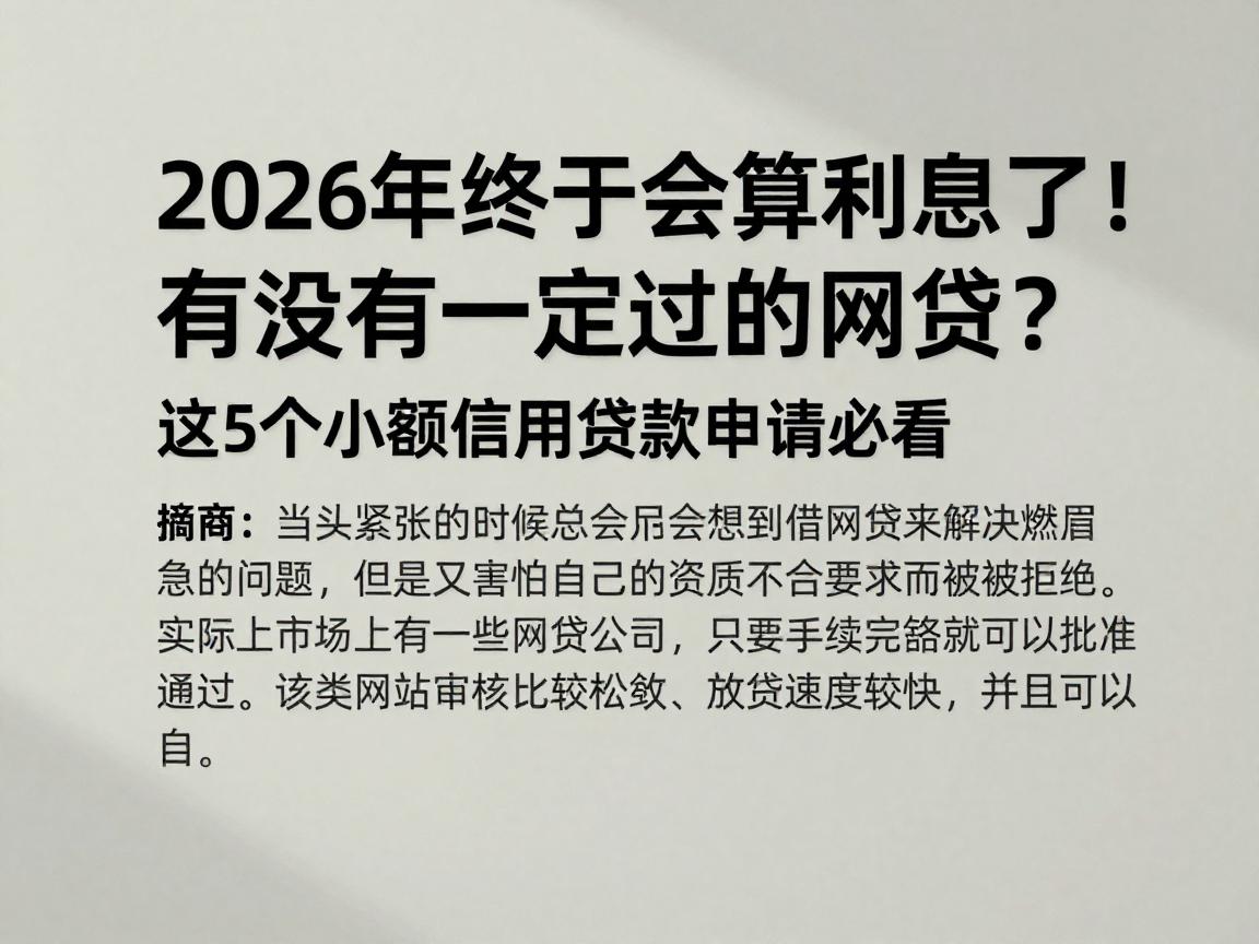 2026年终于会算利息了！有没有一定过的网贷？这5个小额信用贷款申请必看