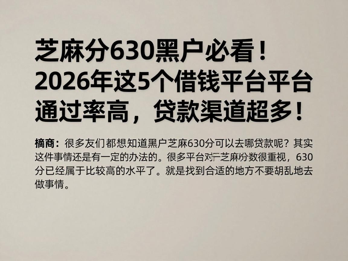 芝麻分630黑户必看！2026年这5个借钱平台通过率高，贷款渠道超多！