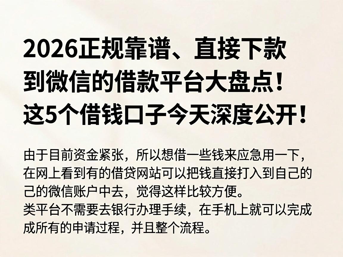 2026正规靠谱、直接下款到微信的借款平台大盘点！这5个借钱口子今天深度公开！