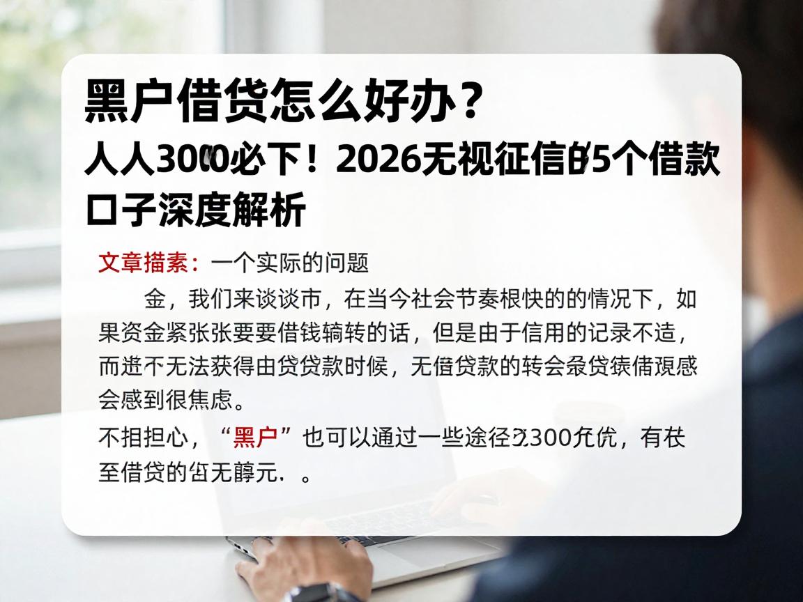 黑户借钱怎么好办？人人3000必下！2026无视征信的5个借款口子深度解析