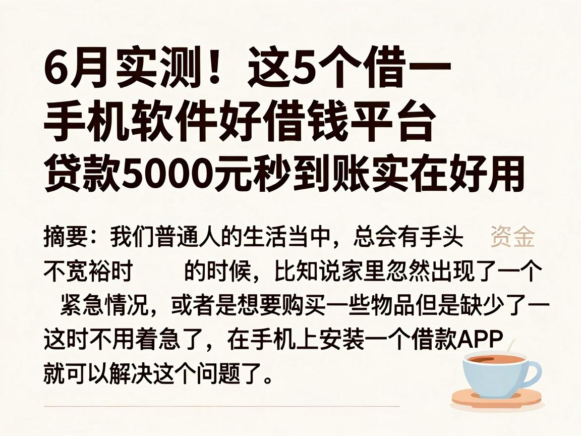 6月实测！这5个借手机软件好借钱平台，贷款5000元秒到账实在好用