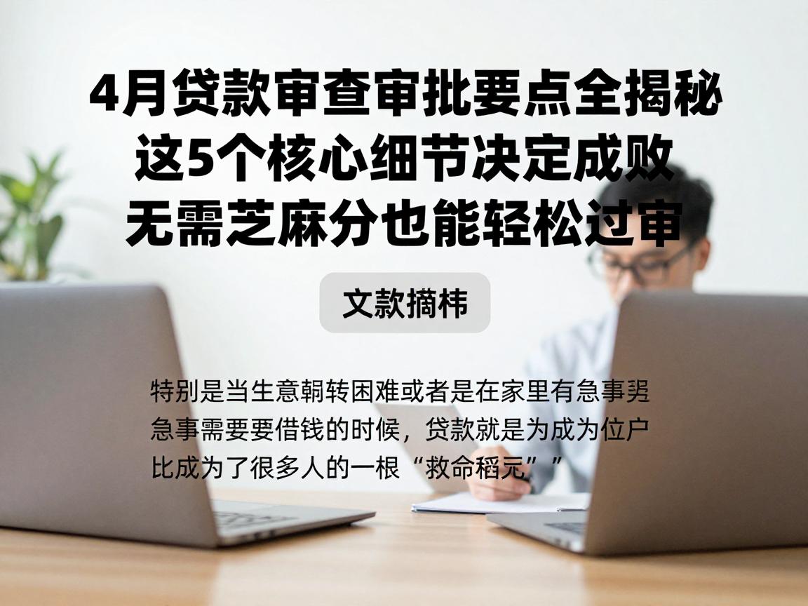 4月贷款审查审批要点全揭秘！这5个核心细节决定成败，无需芝麻分也能轻松过审