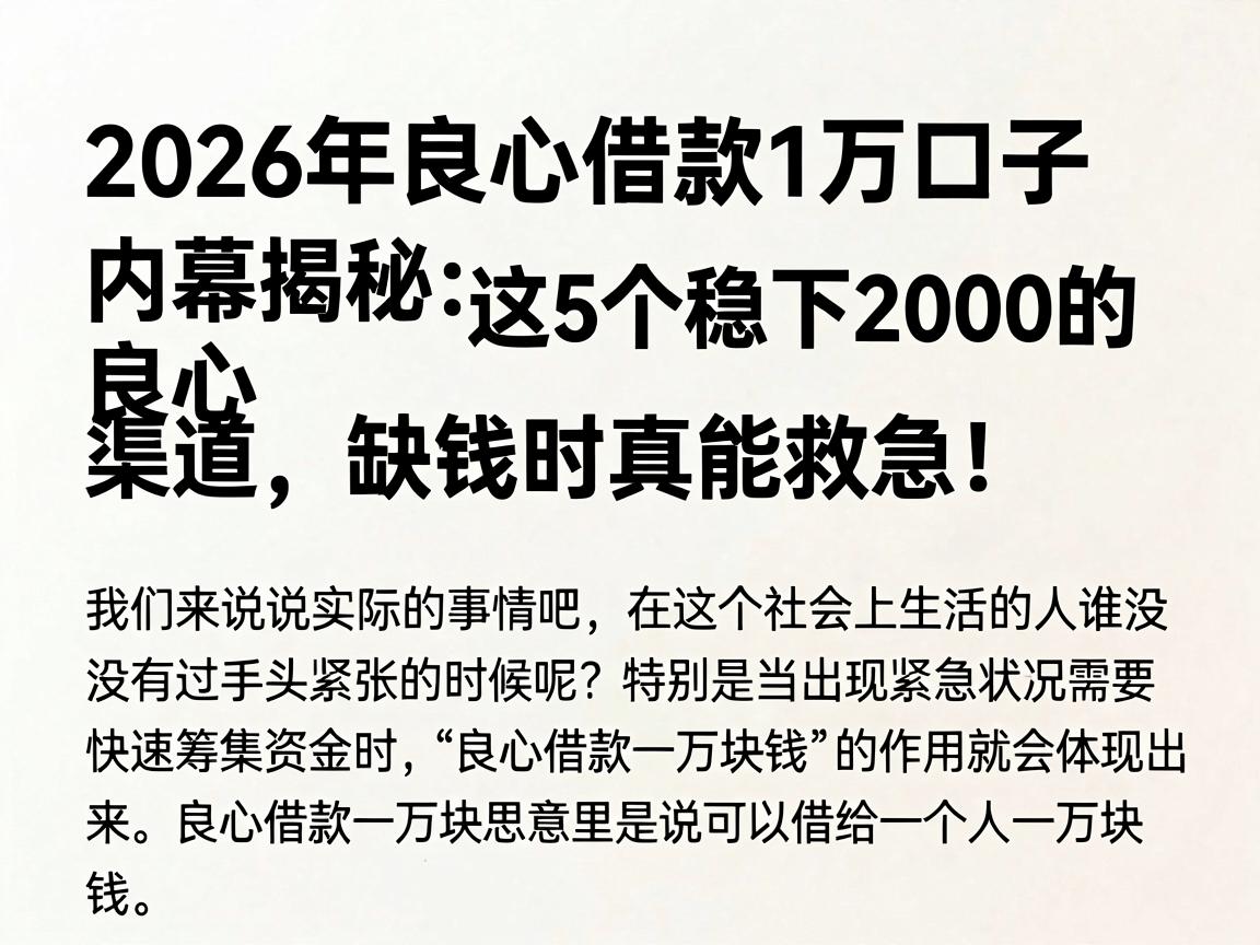 2026年良心借款1万口子内幕揭秘：这5个稳下2000的良心渠道，缺钱时真能救急！
