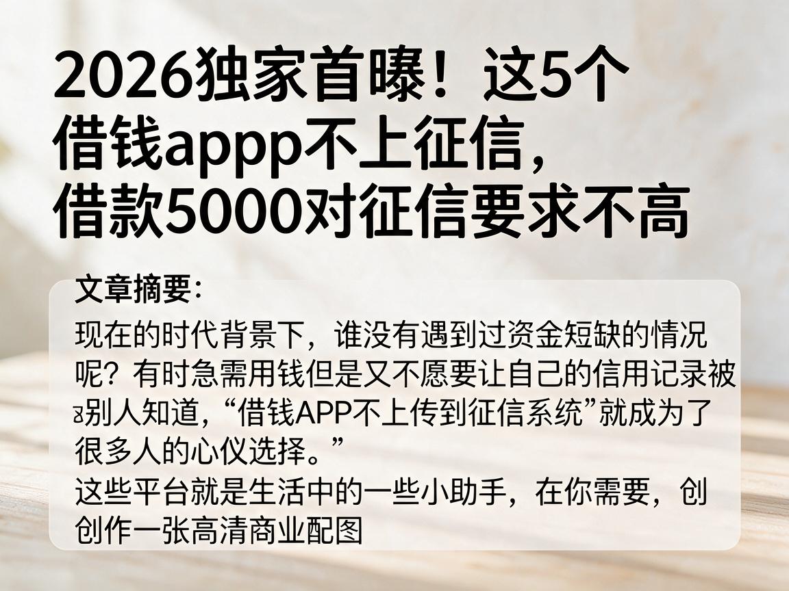 2026独家首曝！这5个借钱app不上征信，借款5000对征信要求不高
