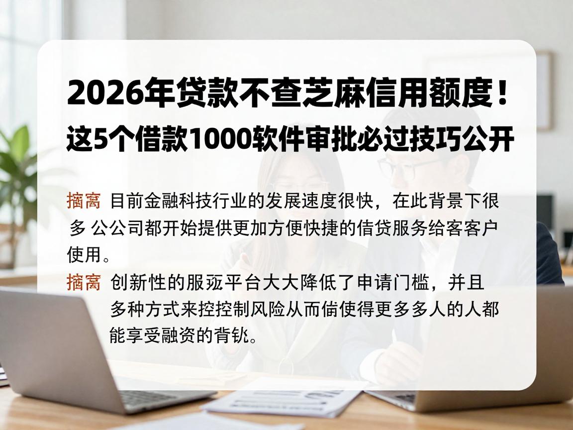 2026年贷款不查芝麻信用额度!这5个借款1000软件审批必过技巧公开