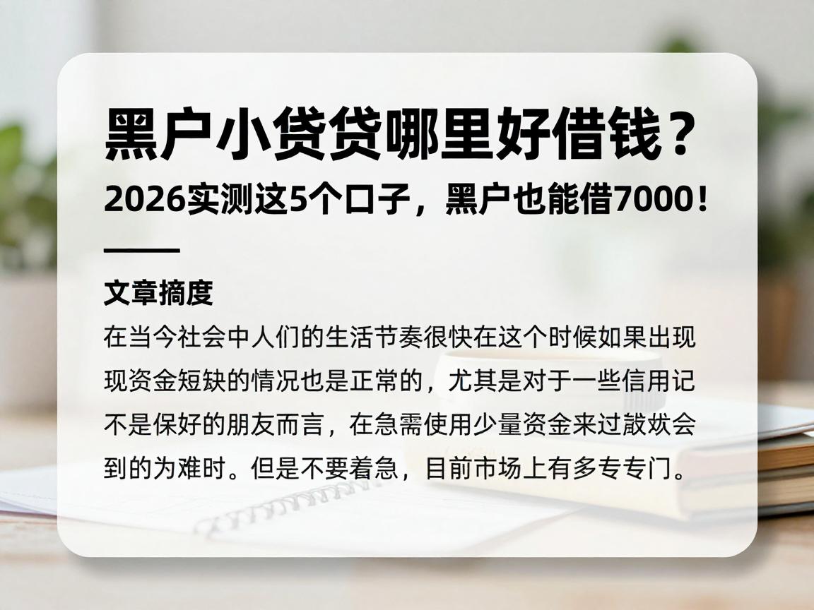 黑户小额贷款哪里好借钱？2026实测这5个口子，黑户也能借7000！