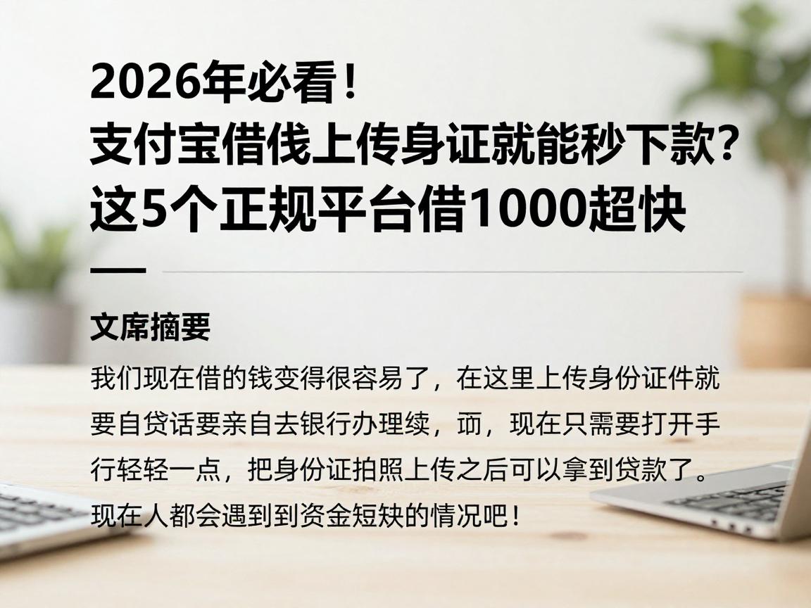 2026年必看！支付宝借钱上传身份证就能秒下款？这5个正规平台借1000超快