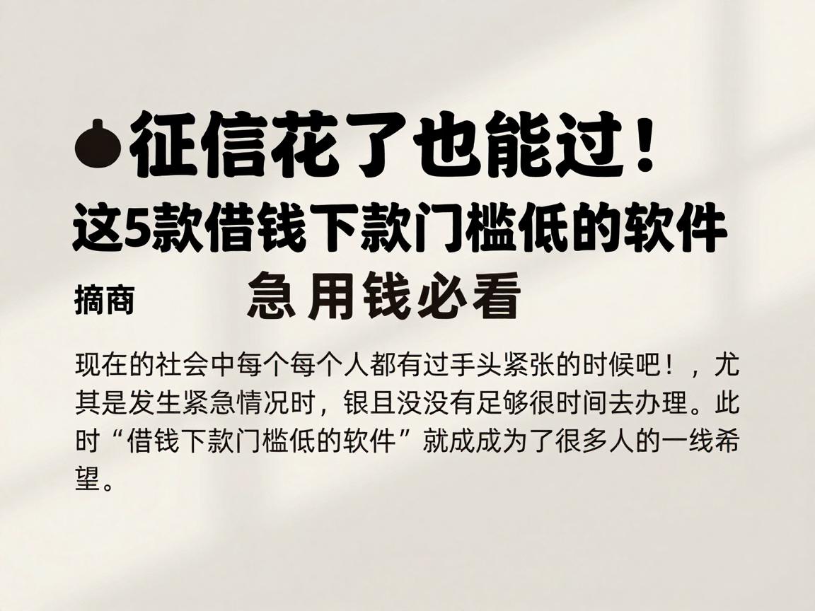 征信花了也能过！这5款借钱下款门槛低的软件，急用钱必看