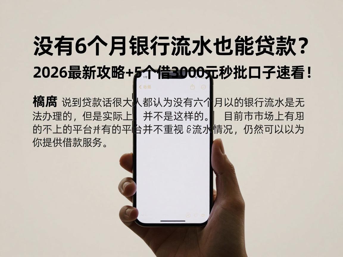 没有6个月银行流水也能贷款？2026最新攻略+5个借3000元秒批口子速看！