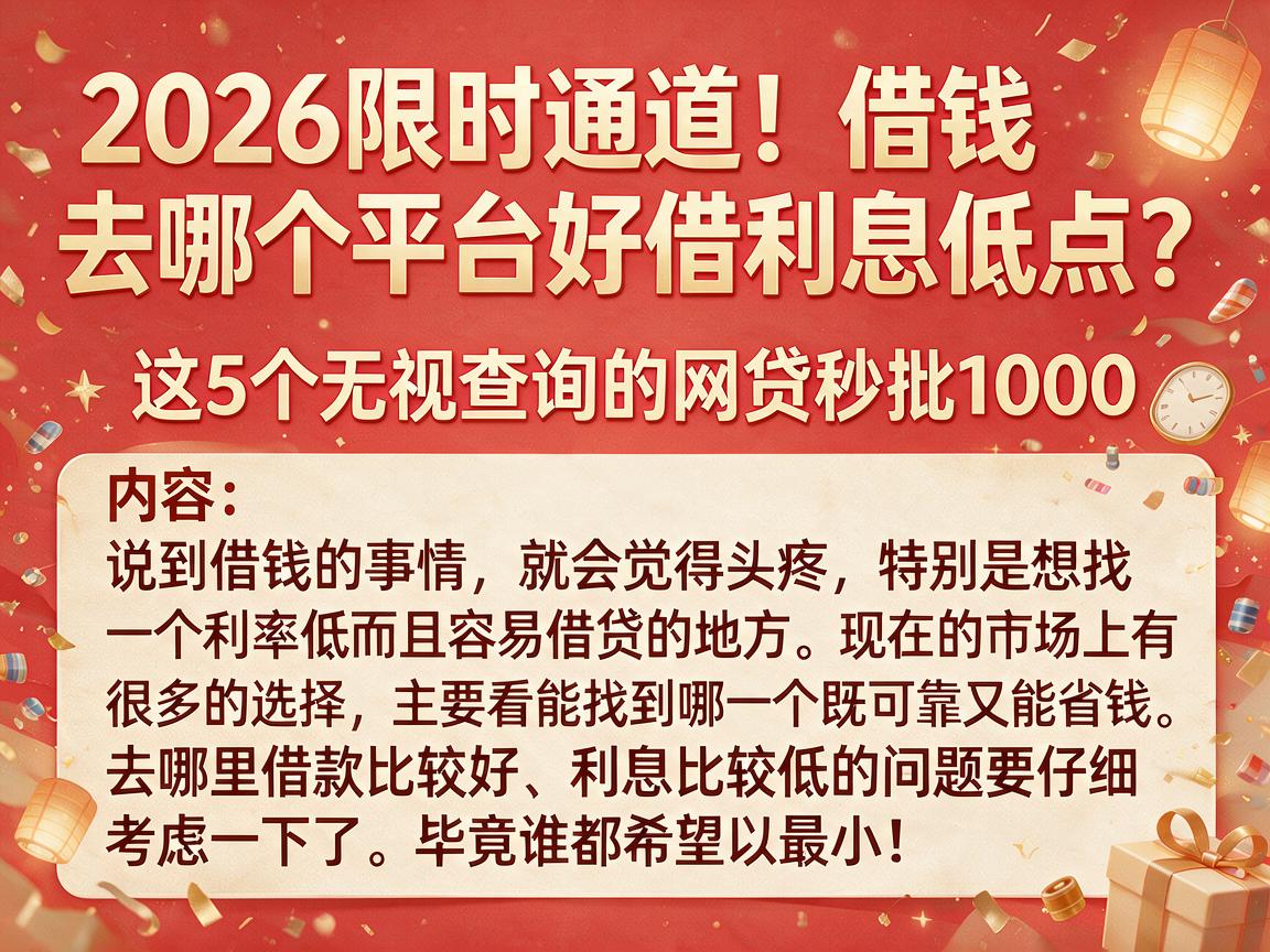 2026限时通道！借钱去哪个平台好借利息低点？这5个无视查询的网贷秒批1000