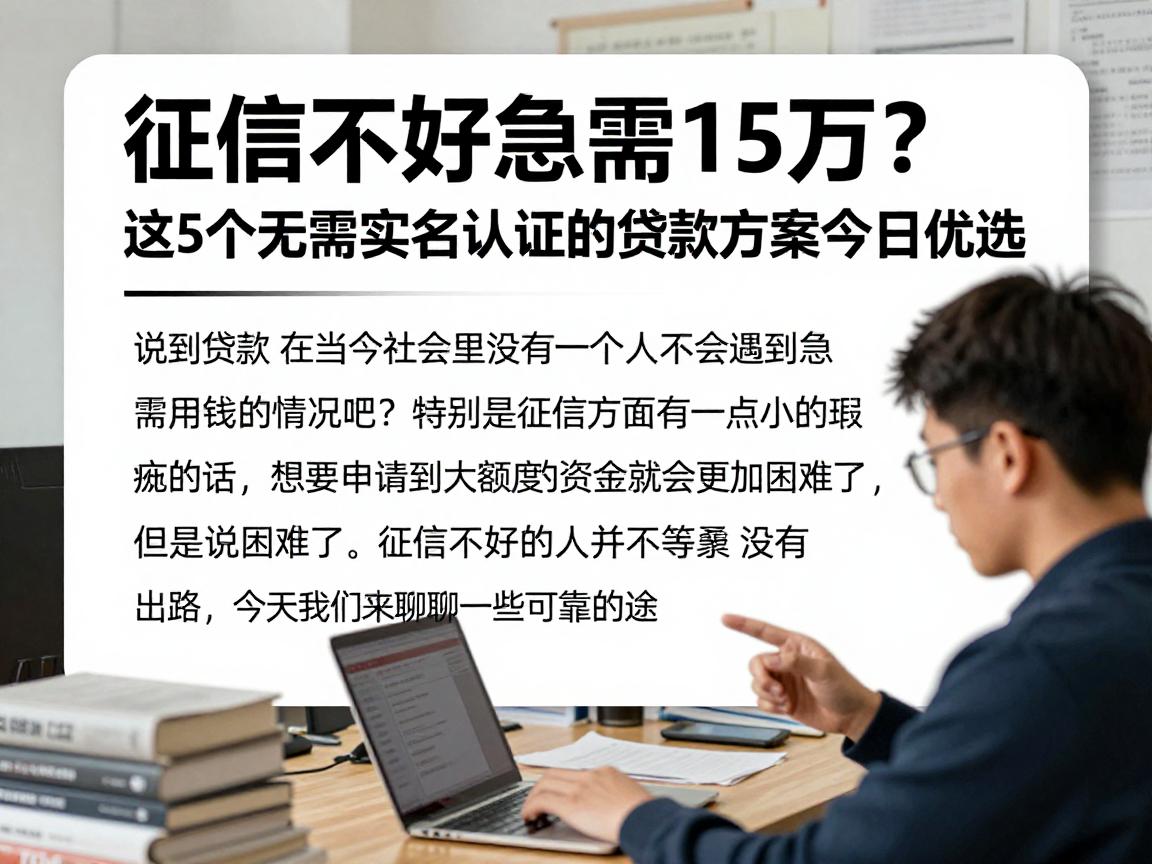 征信不好急需15万？这5个无需实名认证的贷款方案今日优选