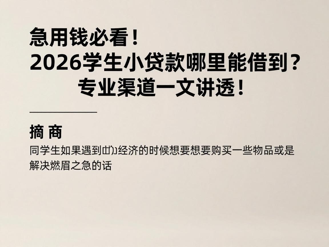 急用钱必看！2026学生小额贷款哪里能借到？专业渠道一文讲透！