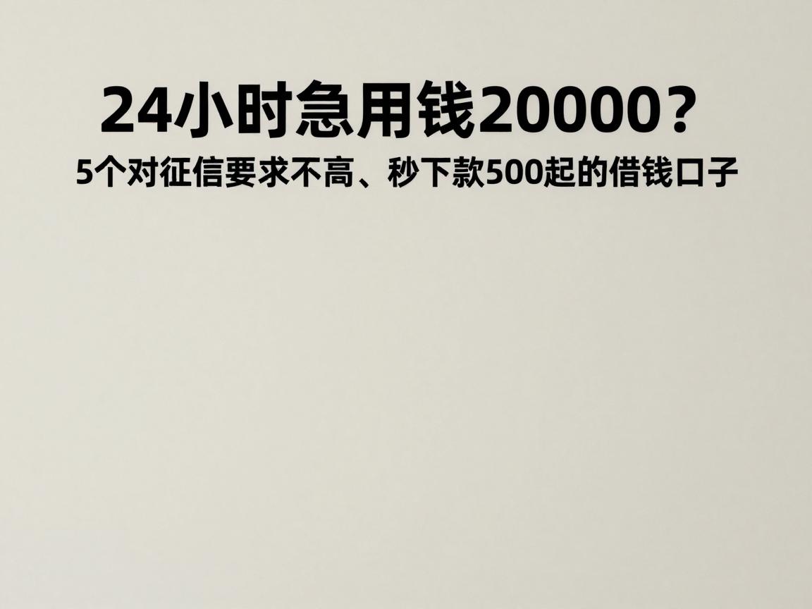 24小时急用钱20000？2026年必藏！5个对征信要求不高、秒下款500起的借钱口子