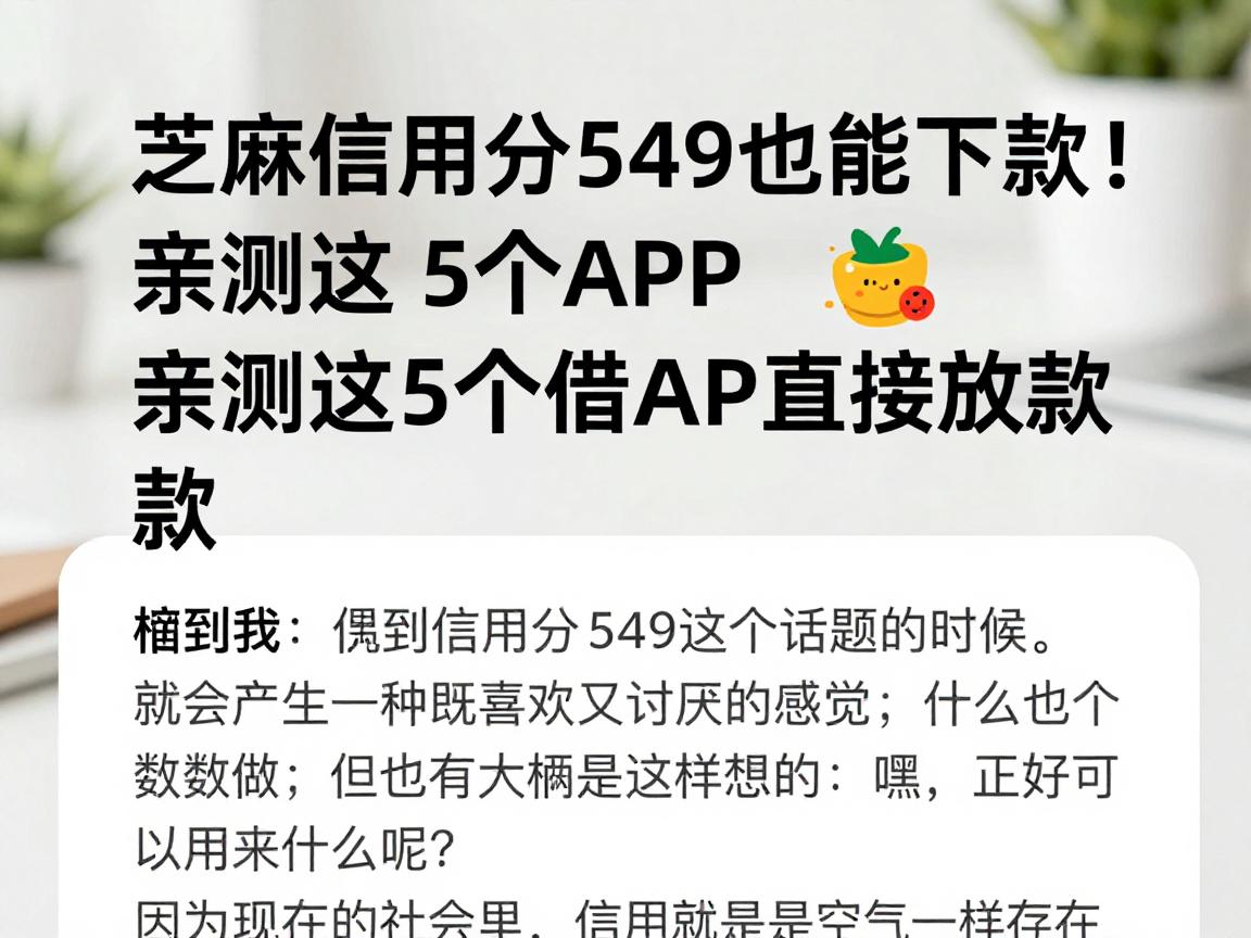 芝麻信用分549也能下款！亲测这5个借钱APP直接放款