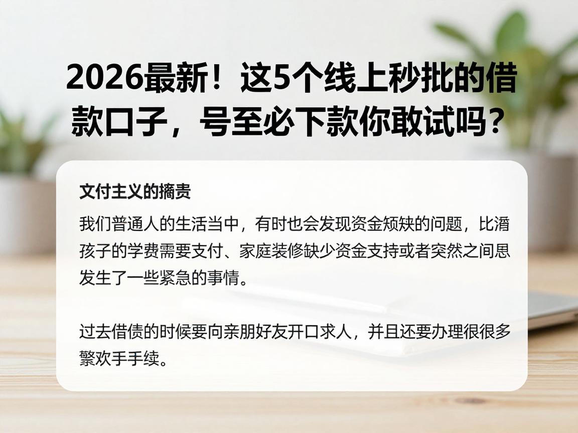 2026最新！这5个线上秒批的借款口子，号称必下款你敢试吗？
