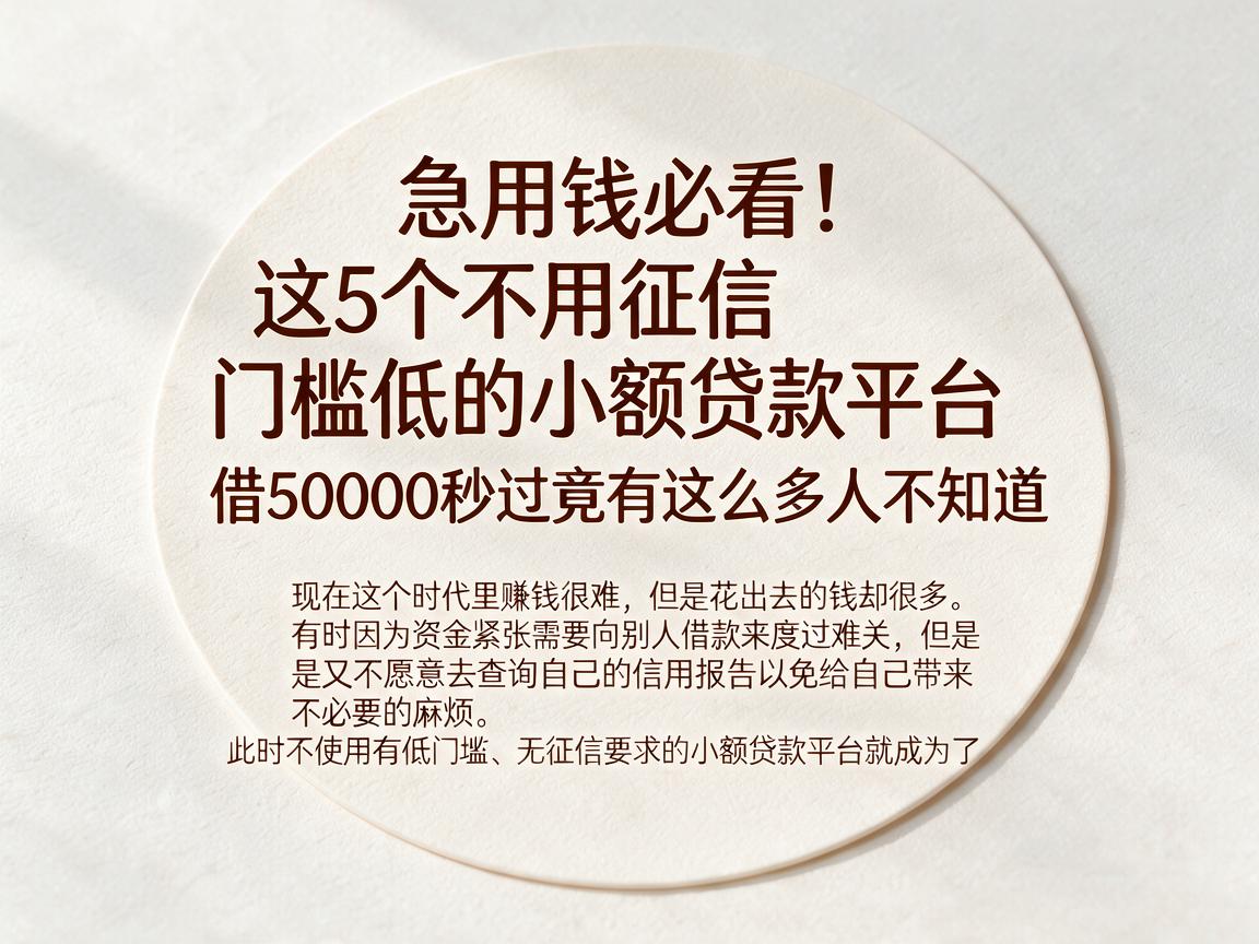 急用钱必看！这5个不用征信门槛低的小额贷款平台，借50000秒过竟有这么多人不知道