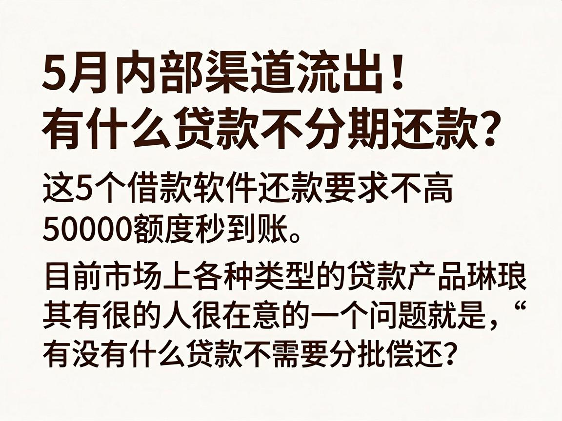 5月内部渠道流出！有什么贷款不分期还款？这5个借款软件还款要求不高，50000额度秒到账