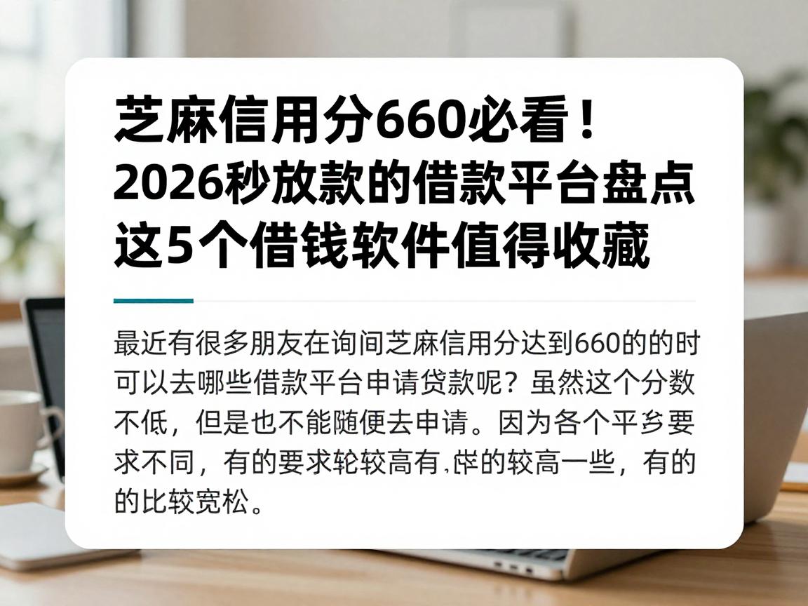 芝麻信用分660必看！2026秒放款的借款平台盘点，这5个借钱软件值得收藏