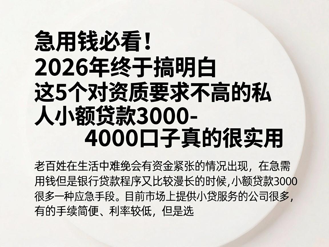 急用钱必看！2026年终于搞明白，这5个对资质要求不高的私人小额贷款3000-4000口子真的很实用