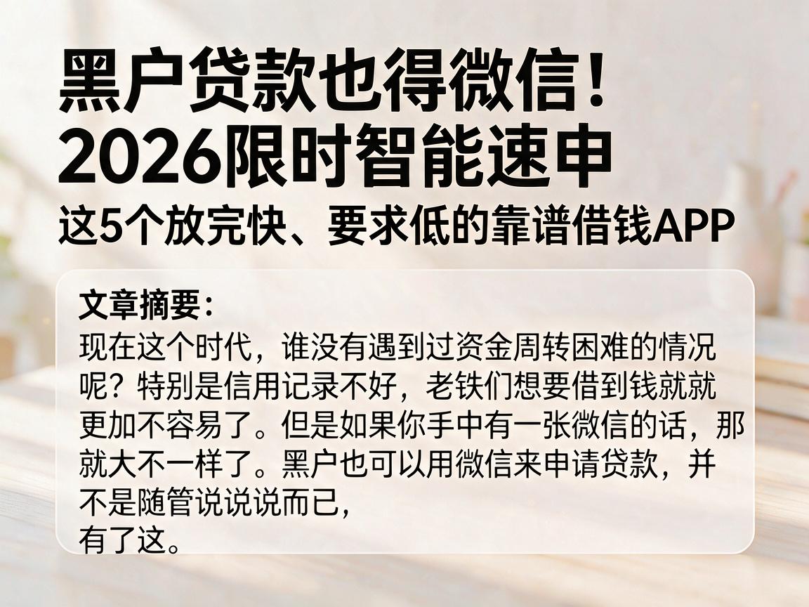 黑户贷款也得微信！2026限时智能速申，这5个放款快、要求低的靠谱借钱APP