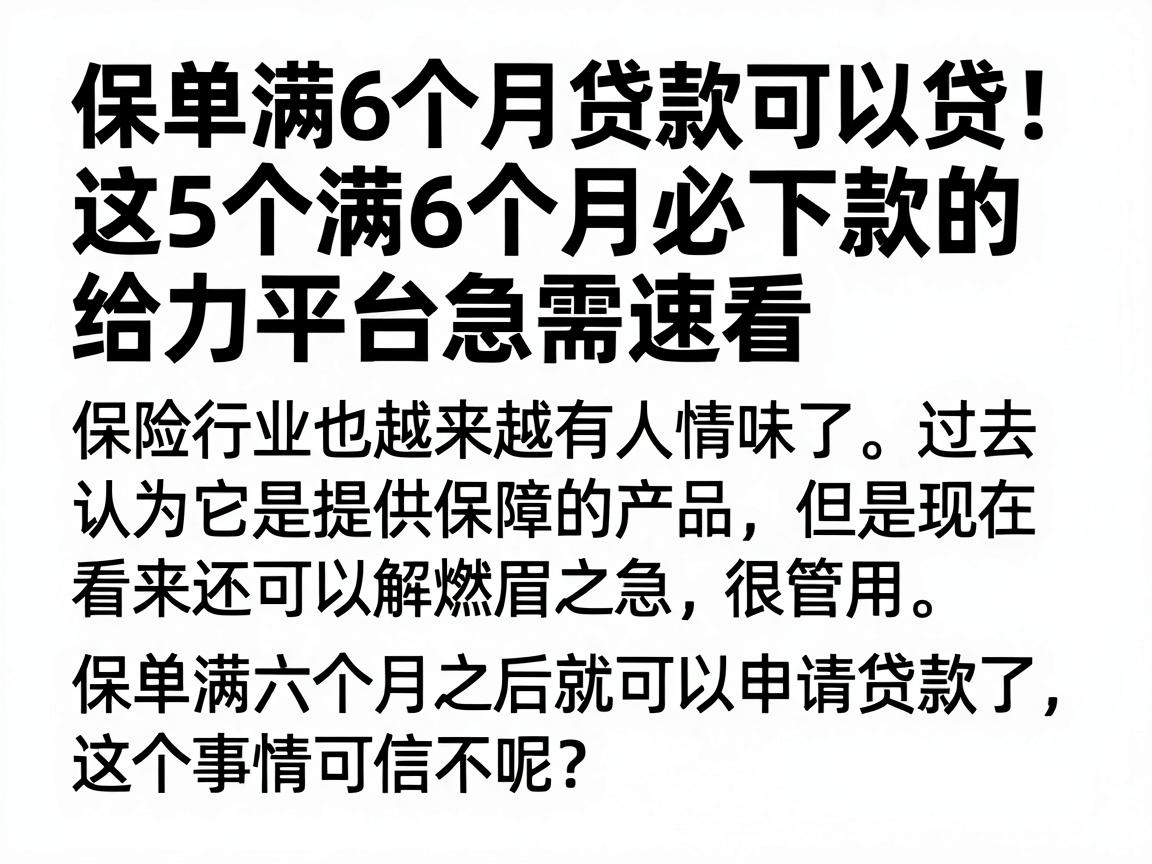 保单满6个月贷款可以贷！这5个满6个月必下款的给力平台急需速看