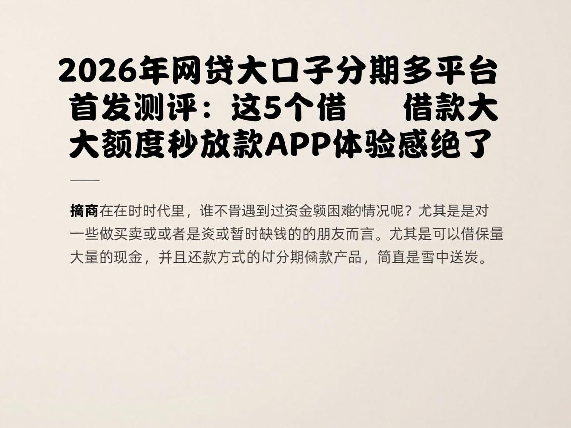 2026年网贷大口子分期多平台首发测评：这5个借款大额度秒放款APP体验感绝了