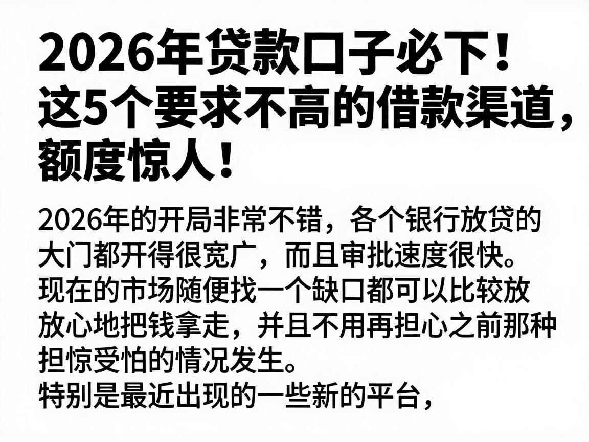 2026年贷款口子必下！这5个要求不高的借款渠道，额度惊人