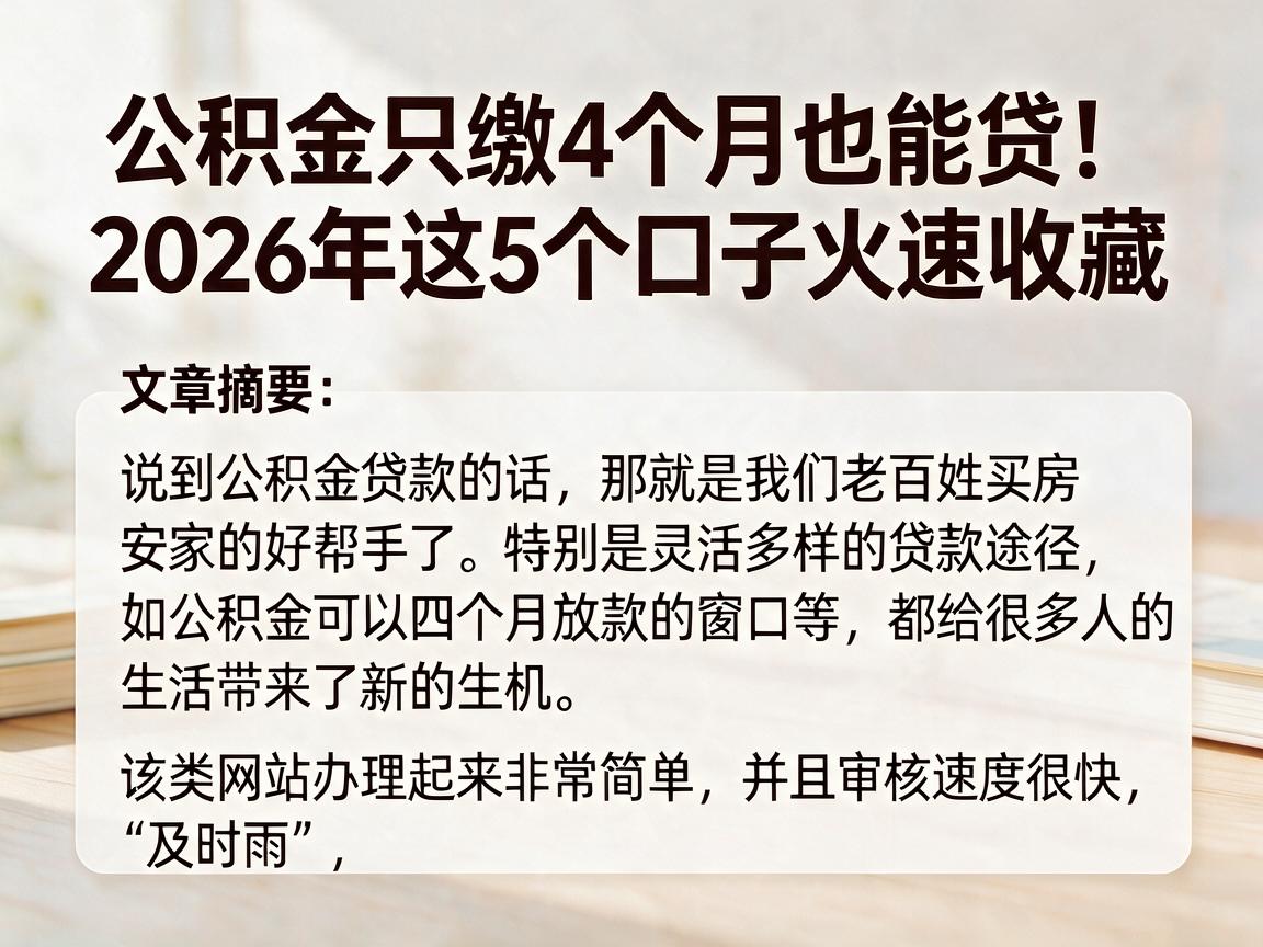 公积金只缴4个月也能贷！2026年这5个口子火速收藏