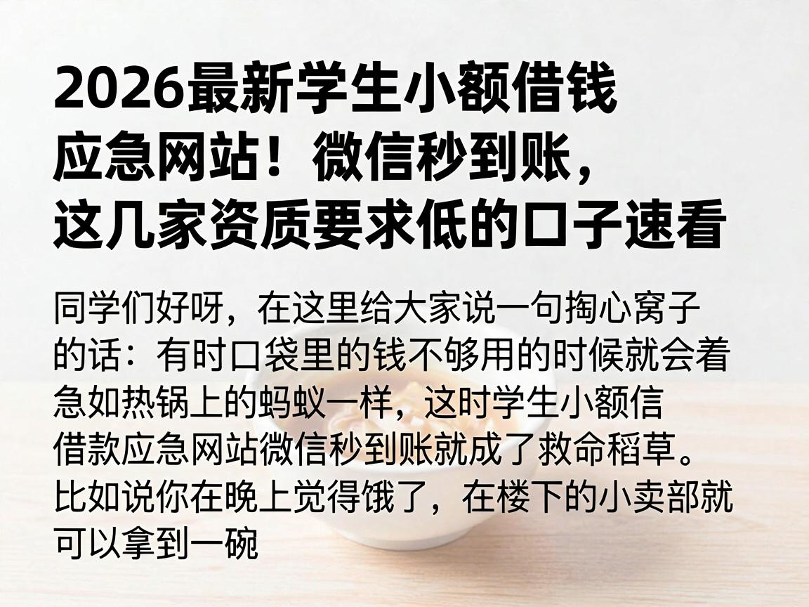 2026最新学生小额借钱应急网站！微信秒到账，这几家资质要求低的口子速看