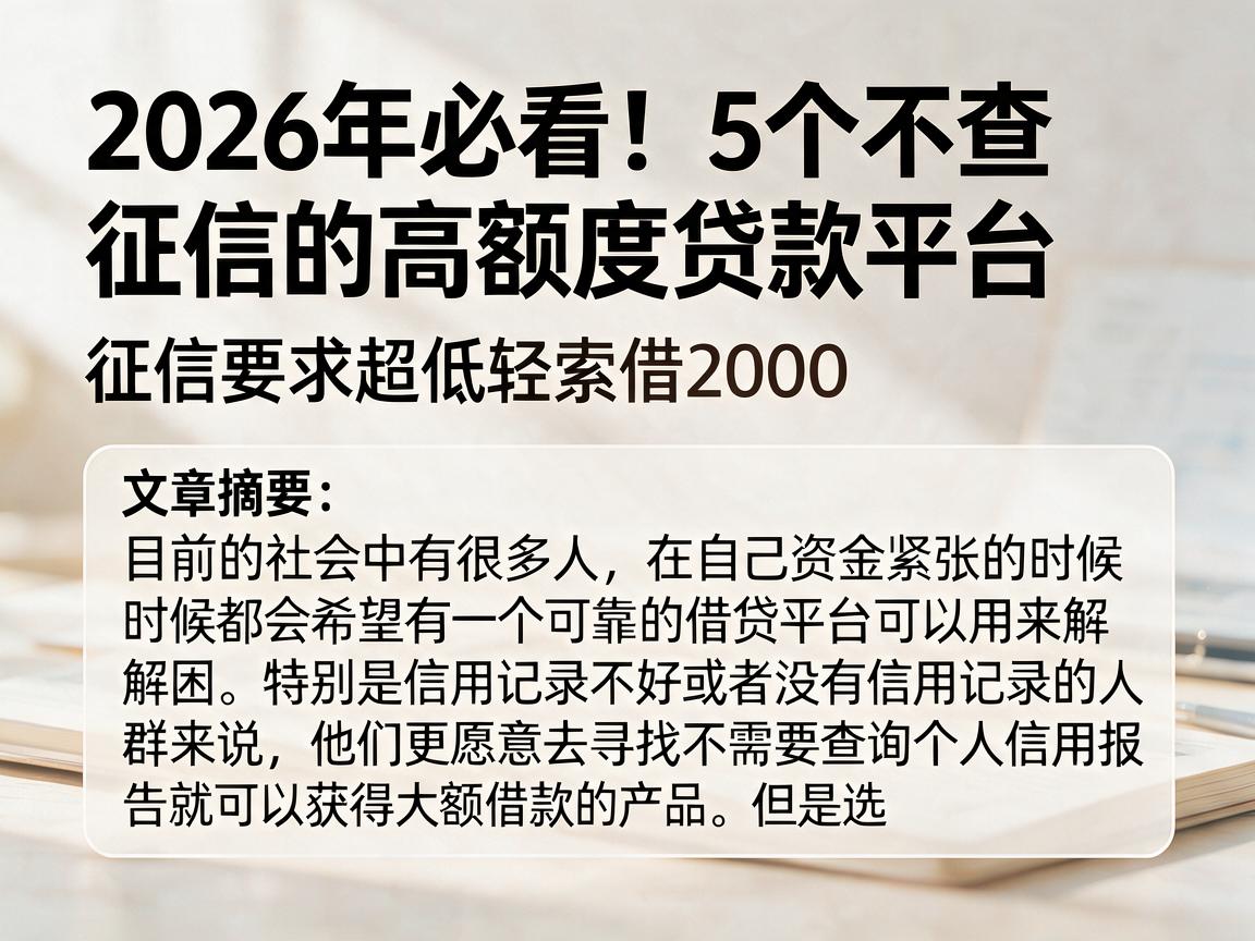 2026年必看！5个不查征信的高额度贷款平台，征信要求超低轻松借2000