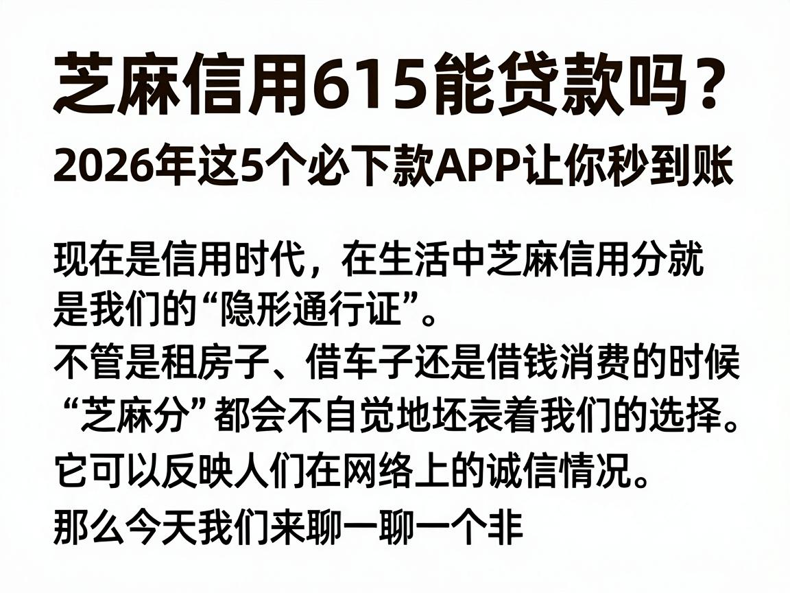 芝麻信用615能贷款吗？2026年这5个必下款APP让你秒到账