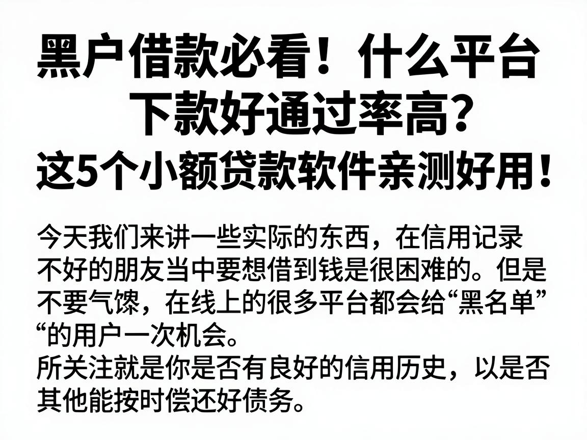 黑户借款必看！什么平台下款好通过率高？这5个小额贷款软件亲测好用