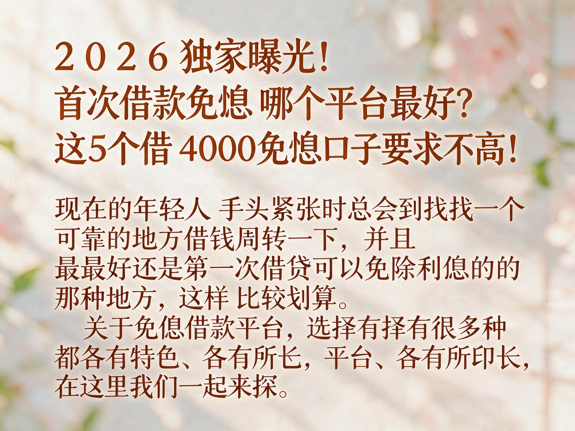 2026独家曝光：首次借款免息哪个平台最好？这5个借4000免息口子要求不高！