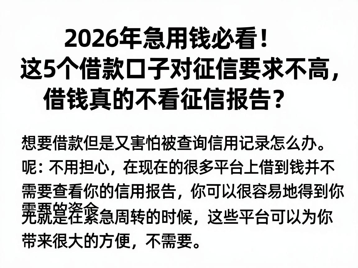 2026年急用钱必看！这5个借款口子对征信要求不高，借钱真的不看征信报告？