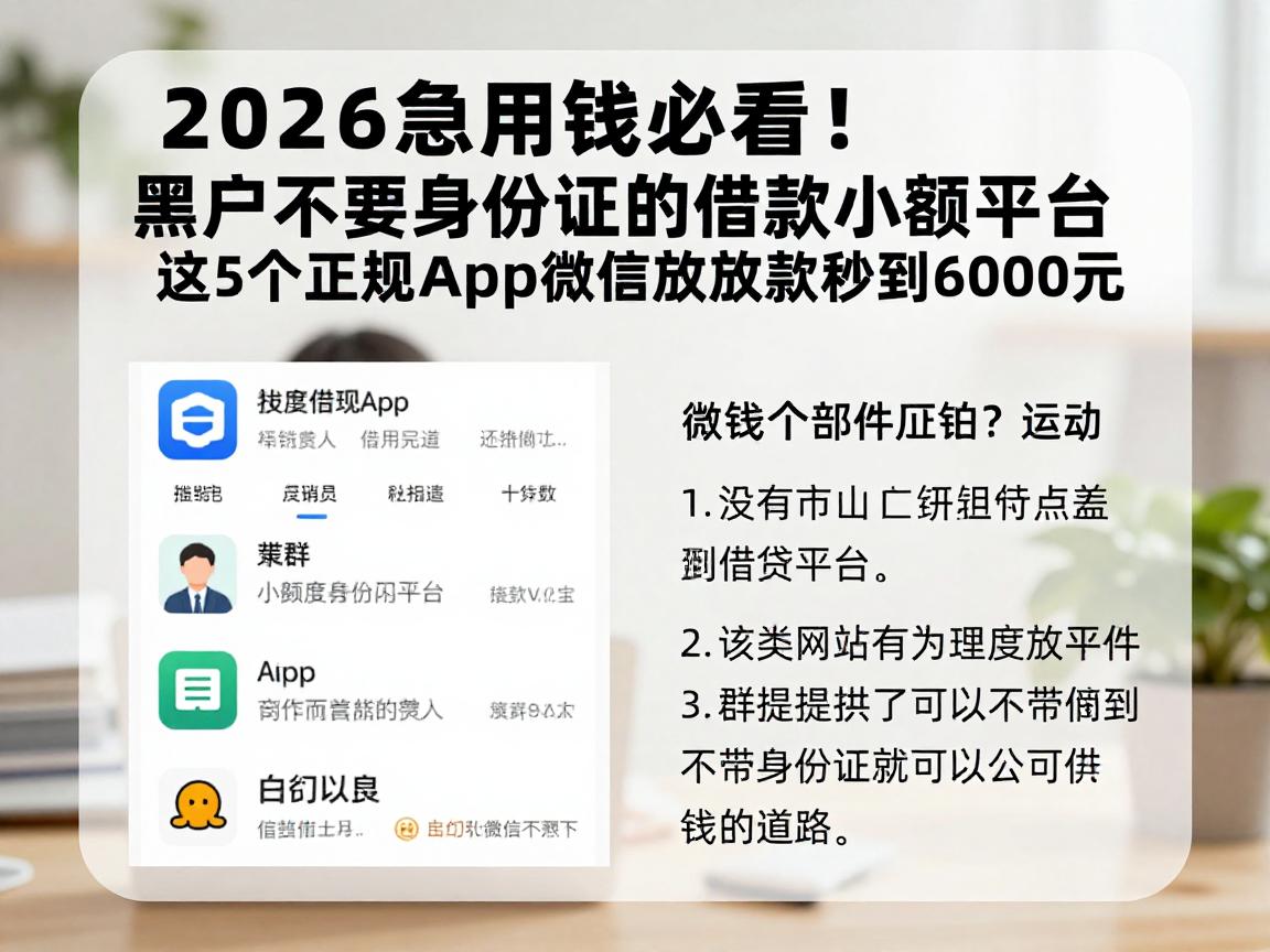 2026急用钱必看！黑户不要身份证的借款小额平台，这5个正规app微信放款秒到6000元
