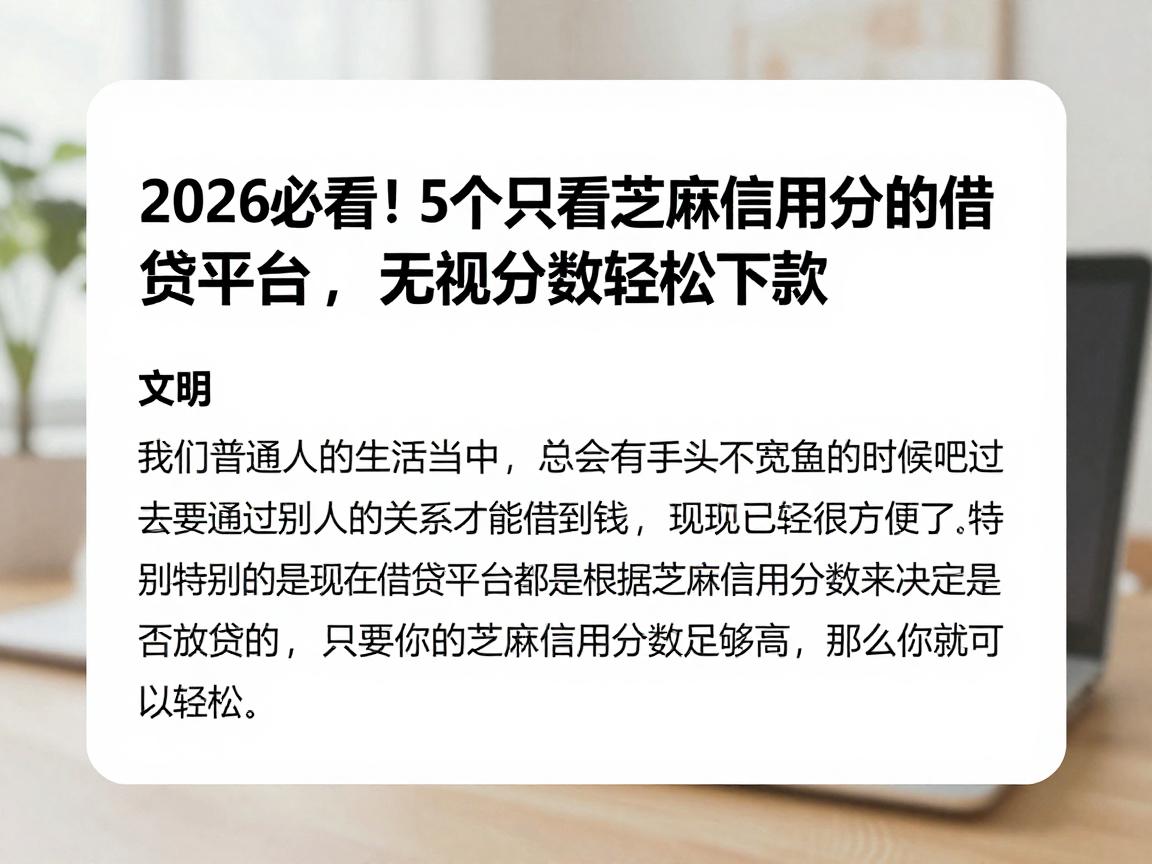 2026必看！5个只看芝麻信用分的借贷平台，无视分数轻松下款