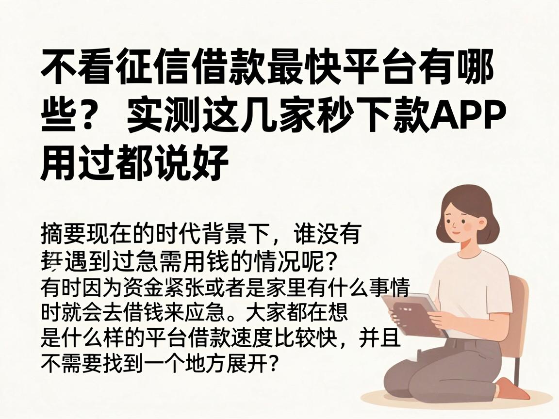 不看征信借款最快平台有哪些？实测这几家秒下款APP，用过都说好