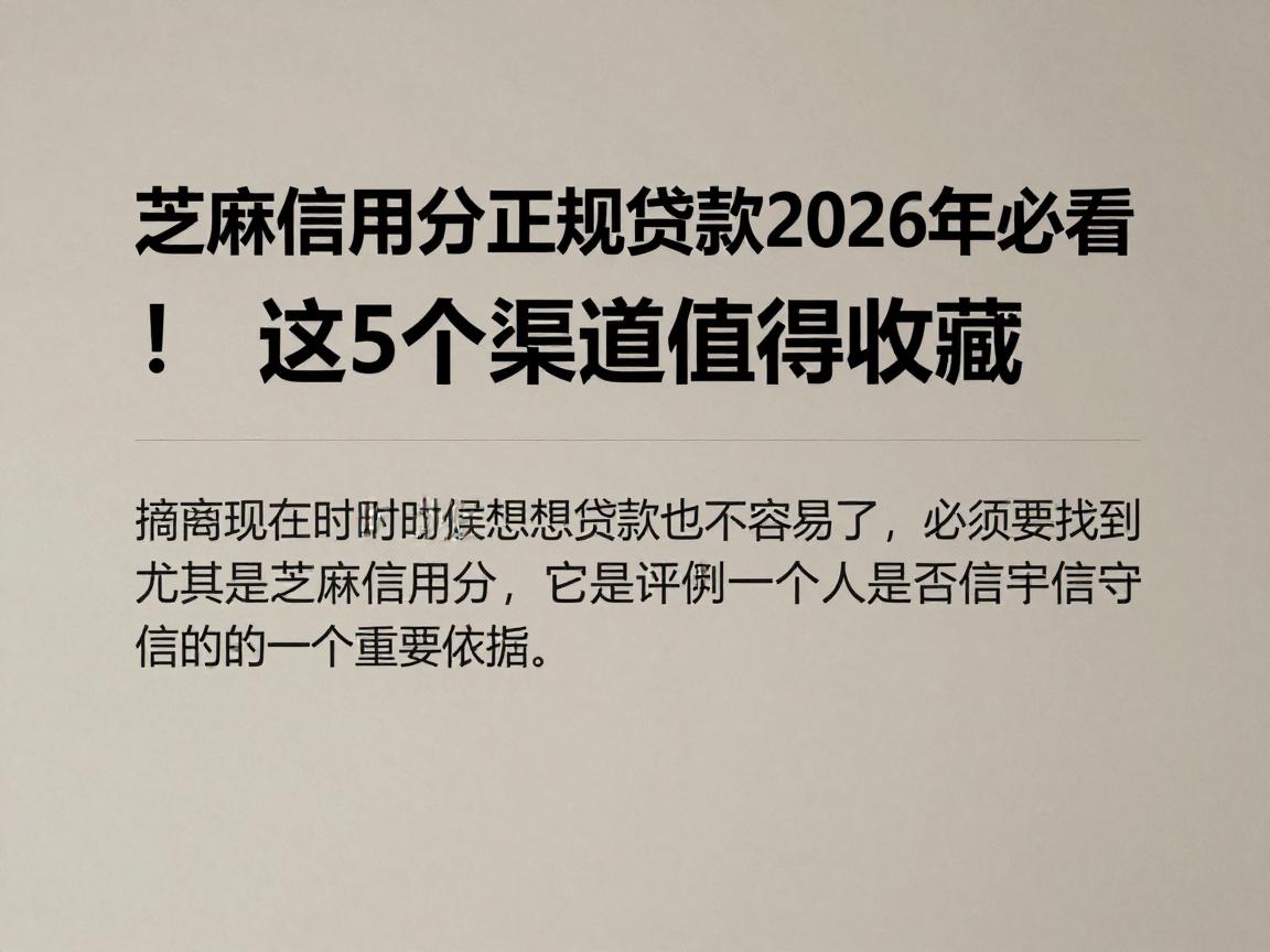 芝麻信用分正规贷款2026年必看!这5个渠道值得收藏