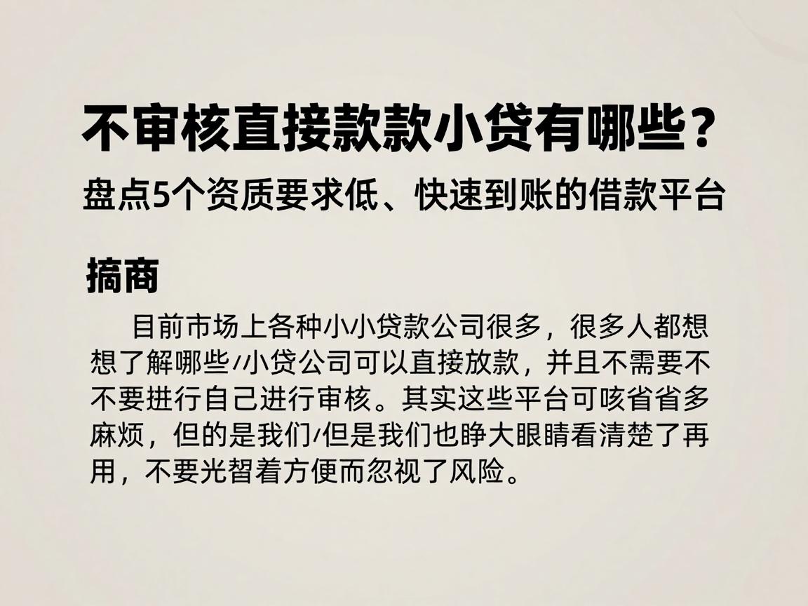 不审核直接放款的小贷有哪些？盘点5个资质要求低、快速到账的借款平台
