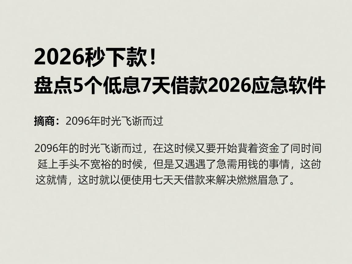2026秒下款！盘点5个低息7天借款2026应急软件