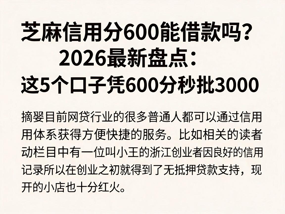 芝麻信用分600能借款吗？2026最新盘点：这5个口子凭600分秒批3000