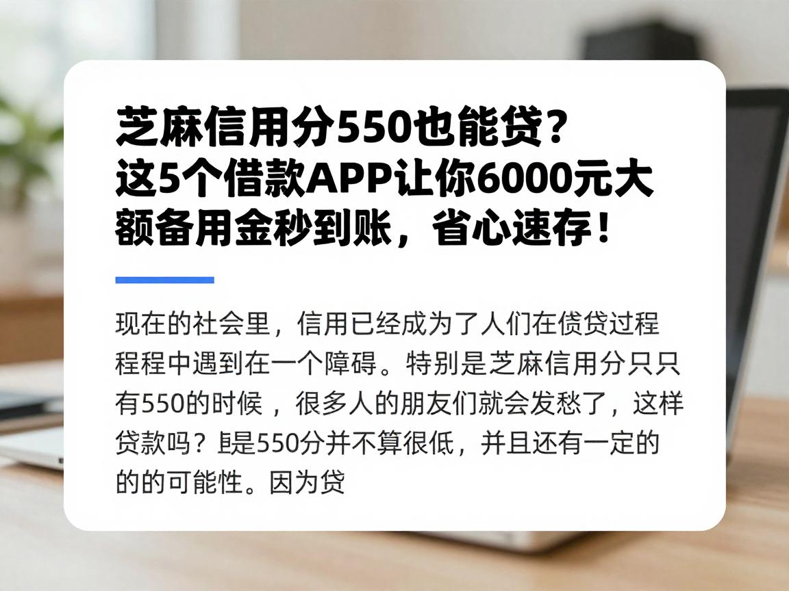 芝麻信用分550也能贷？这5个借款APP让你6000元大额备用金秒到账，省心速存！